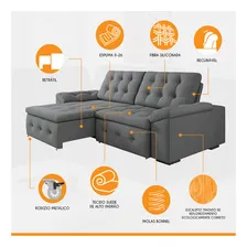 Sofá Cinza Retrátil 230 Cm 4 Lugares Reclinável Suede Foto mini  3