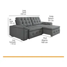 Sofá Cinza Retrátil 230 Cm 4 Lugares Reclinável Suede Foto mini  2
