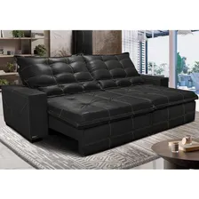 Sofá Courino Retrátil E Reclinável 2,75m Cama Inbox Bourbon. Cor Preto Foto mini 1