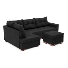 Sofá De Canto 7 Lugares Glória Suede Preto Foto  mini 1