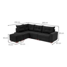 Sofá De Canto 7 Lugares Glória Suede Preto Foto mini  3