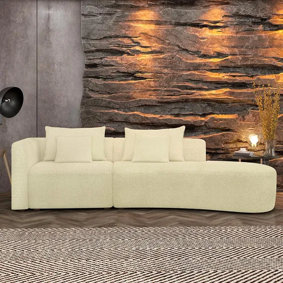 Sofá Decorativo Kimiko 327cm 4 Lugar Chaise Bouclê Offwhite Foto 1