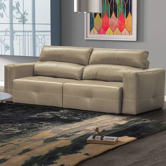 Sofá Decorativo Monica 252cm Couro Avelã Foto 1