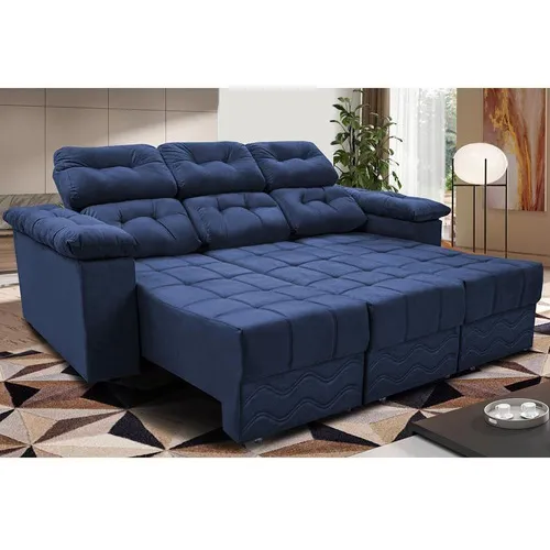 Sofa Itália 2,80m Retrátil Reclinavel Suede Azul Cama Inbox Foto 1