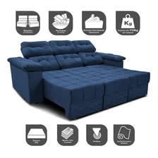Sofa Itália 2,80m Retrátil Reclinavel Suede Azul Cama Inbox Foto mini  3