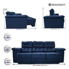 Sofa Itália 2,80m Retrátil Reclinavel Suede Azul Cama Inbox Foto mini  2