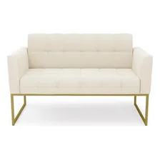 Sofá Namoradeira Elisa Veludo Bege Base Industrial Dourado Foto mini  3