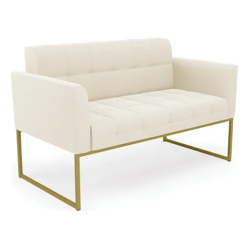 Sofá Namoradeira Elisa Veludo Bege Base Industrial Dourado Foto 1