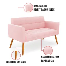 Sof谩 Retr么 Namoradeira D'rossi Elisa Suede Cor Rosa Beb Foto mini 4