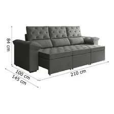 Sofá Retrátil 3 Lugares 2,10m York Suede Cinza Foto mini  3
