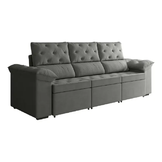 Sofá Retrátil 3 Lugares 2,10m York Suede Cinza Foto 1