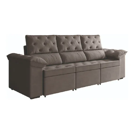 Sofá Retrátil 3 Lugares 2,10m York Suede Marrom Foto 1