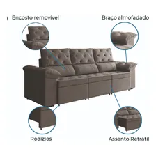 Sofá Retrátil 3 Lugares 2,10m York Suede Marrom Foto mini 4