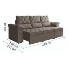 Sofá Retrátil 3 Lugares 2,10m York Suede Marrom Foto mini 3