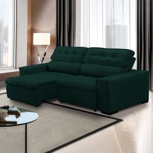 Sofá Retrátil Chicago 230cm Reclinável Veludo Verde Foto 1