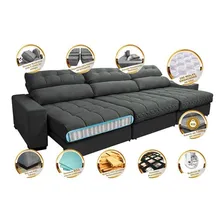 Sofá Retrátil Recli Pocket Cama Inbox Master 3,52m Cinza Foto mini  3