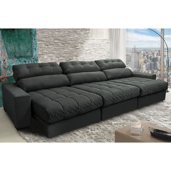 Sofá Retrátil Recli Pocket Cama Inbox Master 3,52m Cinza Foto 1