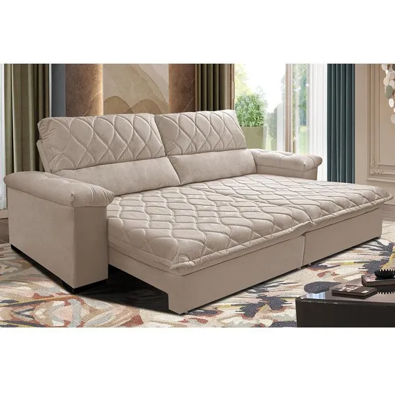 Sofá Retrátil Reclinável 2,75m Cama Inbox Big Home. Velusoft Cor Bege Foto 1