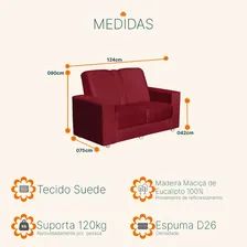 Sofá Roma 2 Lugares Suede Vermelho Sofá Casa Foto mini 3