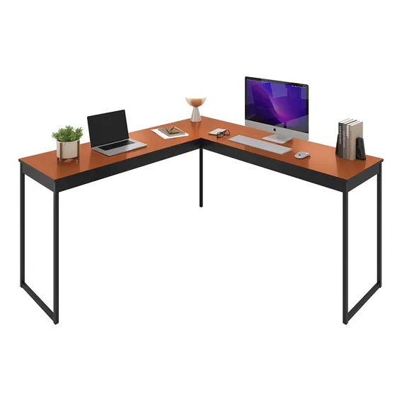 Sofa Sogude Mesa Em L industrial moderno em madeira e ferro cor preto com terracota Foto 1