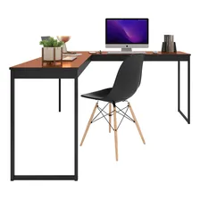Sofa Sogude Mesa Em L industrial moderno em madeira e ferro cor preto com terracota Foto mini 3
