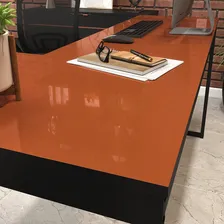 Sofa Sogude Mesa Em L industrial moderno em madeira e ferro cor preto com terracota Foto mini 4