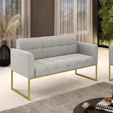 Sofá Veludo Cinza Base Metálica Industrial Dourado Foto mini 2