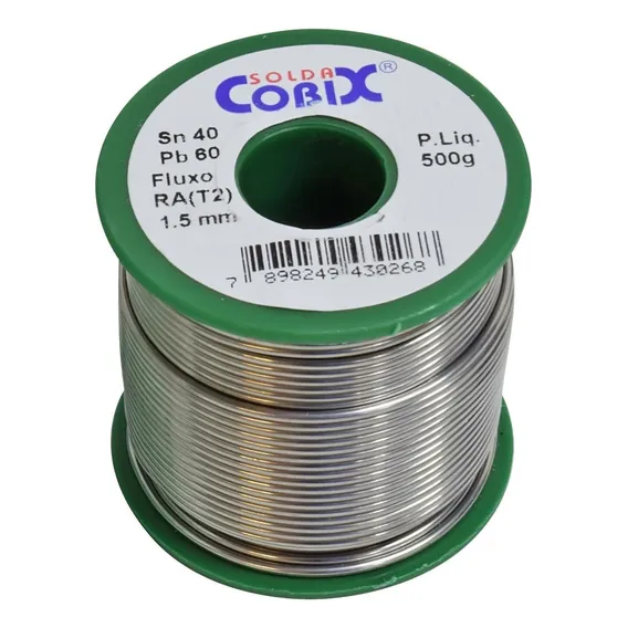 Solda Estanho 40x60 (snxpb) 1.5mm C/ Fluxo 500g - Cobix Foto 1
