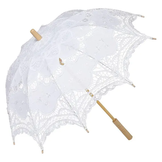 Sombrinha Oriental Branca Renda Casamento 65cm Foto 1