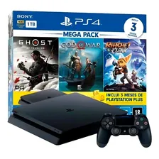 Sony PlayStation 4 Slim PlayStation 4 1TB Mega Pack: Ghost of Tsushima/God of War/Ratchet & Clank cor preto-azeviche Foto mini 4