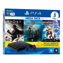 Sony PlayStation 4 Slim PlayStation 4 1TB Mega Pack: Ghost of Tsushima/God of War/Ratchet & Clank cor preto-azeviche Foto mini 1