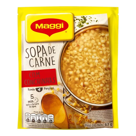 Sopa instantânea Maggi sopão carne com legumes Para Cozinhar carne com conchinhas em pacote 63 g Foto 1