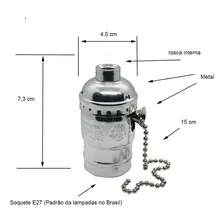 Soquete E27 Com Cordinha Antigo Retro Vintage - Cromado Foto mini 2
