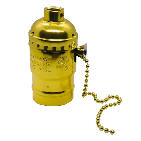 Soquete E27 Com Cordinha Antigo Retro Vintage - Dourado Foto 1