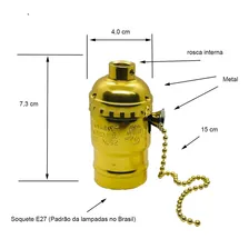 Soquete E27 Com Cordinha Antigo Retro Vintage - Dourado Foto mini  3