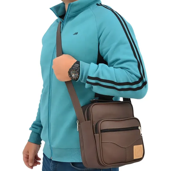 Soulder Bag Grande Pasta Tiracolo Bolsa Transversal Unissex Cor Marrom-Café Foto 1