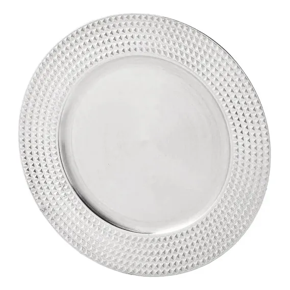 Sousplast Plastico Prata Bolinha 33cm Foto 1