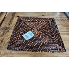 Sousplat Quadrado Mundiart Rattan Bambu Marrom Escuro Foto mini 2