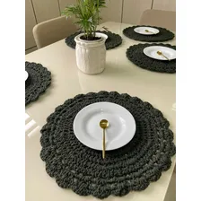 Sousplat Sulpa De Crochê Kit 4 Peças Colorido-envio Imediato Cor Verde Militar Liso Foto mini 2
