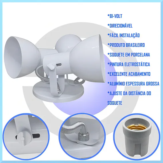 Spot De Sobrepor Luminaria P/ Tres Lampada Par20 Bulbo Bocao Cor Branco 110V/220V Foto 1