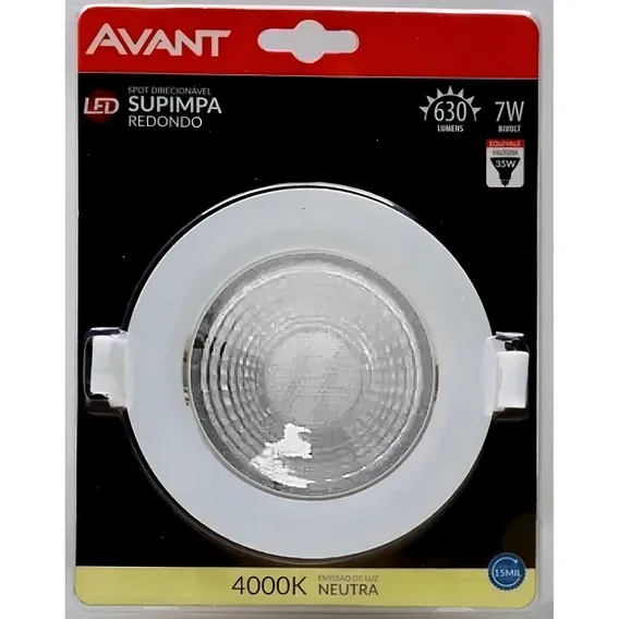 Spot Embutir Led 7w 3000k Branco Quente Redondo Forte Direcionável Avant Foto 1