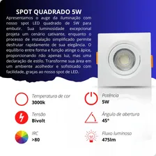Spot Led Embutir Quadrado 5w Bivolt 3000k Branco Quente Foto mini 4