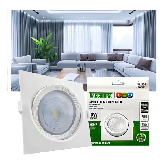 Spot LED Taschibra embutir quadrado 10W 6500K Foto 1