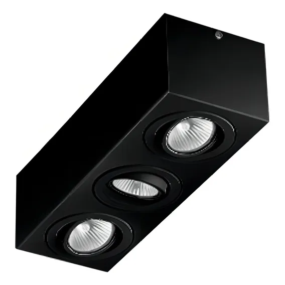 Spot Plafon Sobrepor Triplo 3 Dicroica Aluminio Preto Foto 1