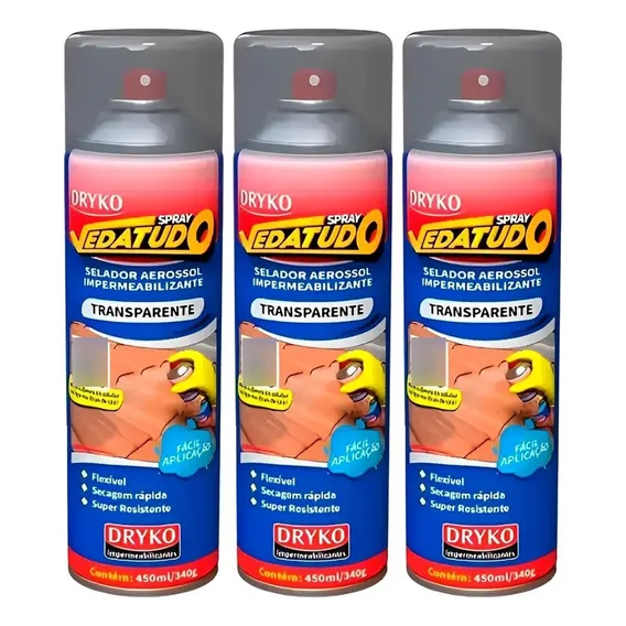 Spray Impermeabilizante Transparente 400ml 3 Peças Dryko Acabamento Fosco Cor Branco Foto 1