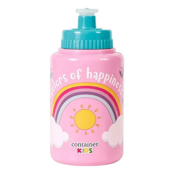 Squeeze Arco Íris Rosa Infantil Menina 340ml Foto 1