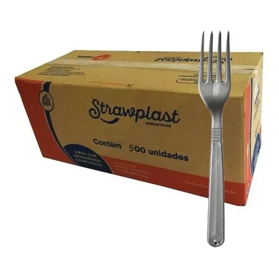Strawplast garfo descartável reforçado prata 500 unidades Foto 1