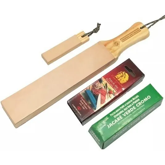 Strop De Couro Premium + Pasta 400g + Pedra + Strop Bolso Cor Bege Foto 1