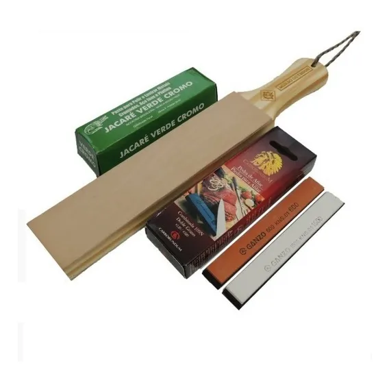 Strop De Couro Premium Pasta 400g Pedras Carborundum Ganzo Cor Marrom-claro Foto 1