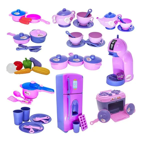 Super Kit Cozinha Infantil Eletro Legumes Café Geladeira 49p Foto 1